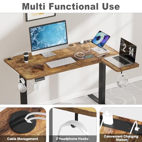 Image of Mr IRONSTONE L Shaped Electric Standing Desk, 47 Inch Height Adjustable Desk with 3 AC Outlets & 2 USB Ports, Corner Adjustable Desk Sit Stand Desk Home Office Computer Desk, Rustic Brown
