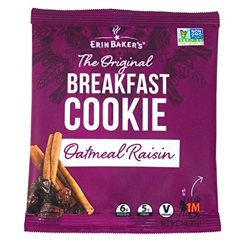 Erin Baker's Breakfast Cookies, Oatmeal Raisin, Whole Grain, Vegan, Non-GMO, 3-ounce