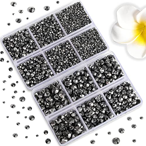Image of 6736pcs Hotfix Rhinestones Flatback,Hematite Rhinestones for Crafts Clothes Mixed 5 Sizes, Hotfix Crystals with Tweezers and Wax Pencil Kit, SS6-SS30,Hematite