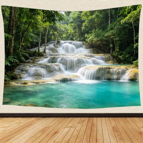 Tenture murale cascade pour cacher un mur blanc sans faire de travaux