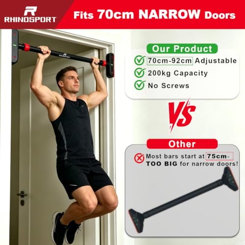 Image of RHINOSPORT Door Pull Up Bar Doorway Chin Up Bar from 72-95 cm (28.3in-37.4in) Workout Equipment No Screws