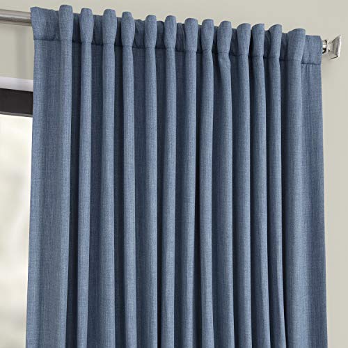 Image of HPD Half Price Drapes - Faux Linen Curtains for Living Room (1 Panel) - 100W X 120L - Extra Wide Textured Room Darkening Curtains for Bedroom 120 Inches Long - Drapes for Home Decor, Denim