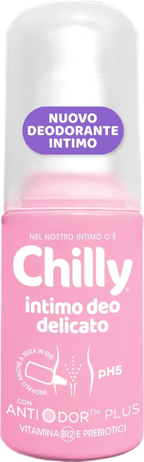 Chilly, Deodorante Intimo Delicato, Azione Lenitiva e Protettiva, Adatto a Pelli Sensibili, Fragranza Leggera, Dona Freschezza e Igiene Intima, pH 5, Ideale per Uso Quotidiano, 50 ml