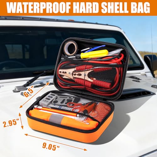 Car Roadside Emergency Kit, Car Safety Kit Portable Car Kits for Emergency with Jumper Cable, Safety Hammer, Orange - Image 3