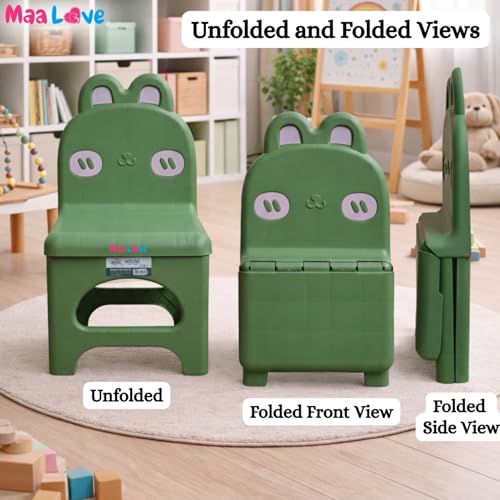 Image of Plastic Foldable Chair for Kids | School Study Chair for Indoor or Outdoor Use for Toddler Kids | Strong & Stable, Safe Rounded Edges | Capacity Up to 40 Kg (Green)