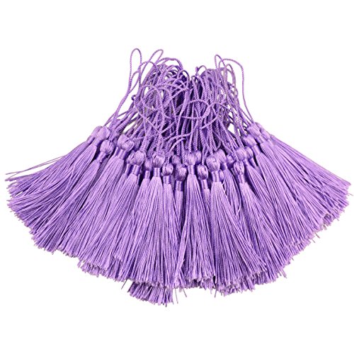 Image of 100pcs 13cm /5 Inch Silky Floss Bookmark Tassels with 2-Inch Cord Loop and Small Chinese Knot for Jewelry Making, Souvenir, Bookmarks, DIY Craft Accessory (Purple)