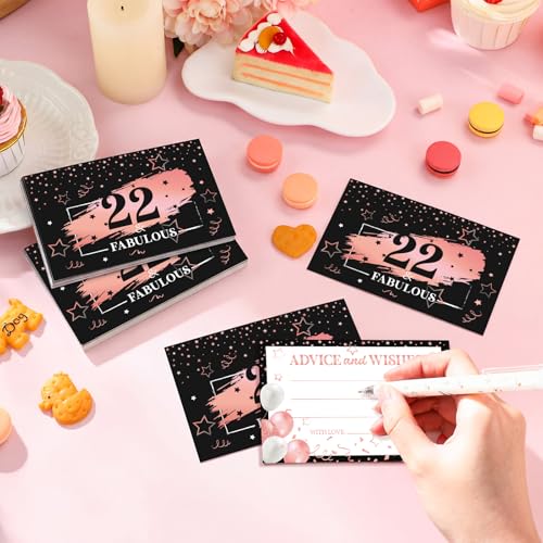 Image of Funrous 22nd Birthday Party Message Card Box Cheers to 22 Years Black Rose Gold Advice and Wishes Greeting Card Box for Men Women Birthday Decorations Party Supplies Anniversary Tables Sign Decor