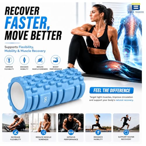 Image of Btag Foam Roller for Gym & Home Workout - Deep Tissue Muscle Massager for Back Pain, Neck & Knee Relief | Yoga, Stretching & Recovery Tool 33 cm (Blue)