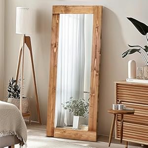 Full Length Mirror 58″x24″ – Solid Wood Frame, HD Tempered Glass, Wall Mounted & Leaning, Rustic Modern Decor for Bedroom, Living Room, Entryway, Light Brown