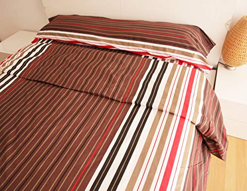 HTE Juego de Funda Nórdica para Edredón, Cama 135 de 3 Piezas - 1 Funda Nórdica 220x220cm + 1 Sábana Bajera 135x200cm + 1 Funda Almohada 45x155cm (Cama 135, Raya) Cover
