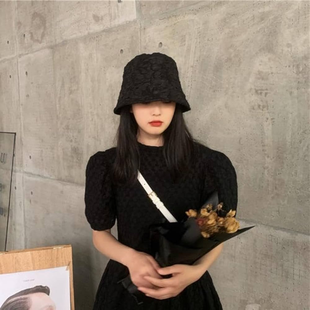 Amazon.co.jp: ブラック 帽子 バケハ バケットハット 黒 韓国 持ち運び