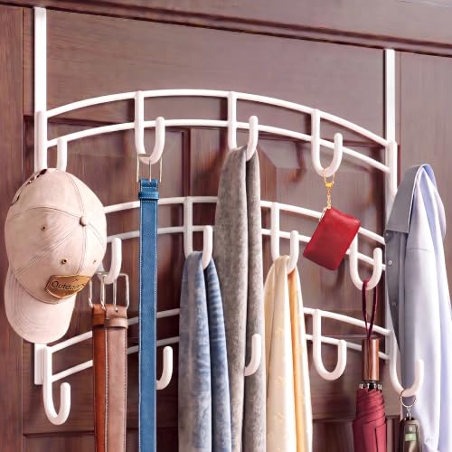 LYNK Professional® Home™ Over the Door Hooks - 14 Hook – Over the Door Coat Rack - Over the Door Hanger - Hanging Towels or Clothes - Bathroom, Bedroom, Laundry Room - Lifetime Ltd. Warranty, White