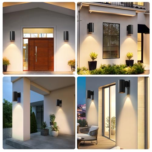 Image of QQCherry 2 Pack Modern Outdoor Wall Light - Aluminum Outdoor Porch Sconce for House, Patio, Garage, Doorway & Entryway - Stylish Waterproof Exterior Lighting for Outside(Black,E26)