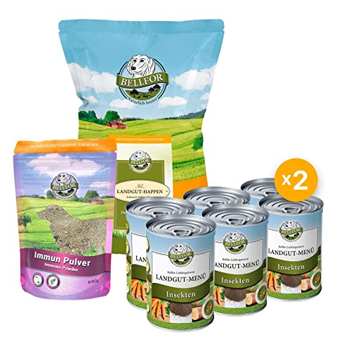 Bellfor Hundefutter-Set Für Kleine Hunde Mit Leishmaniose - Nassfutter, Leckerli & Immun-Pulver - Purinarm, Getreidefrei, Auf Insektenbasis