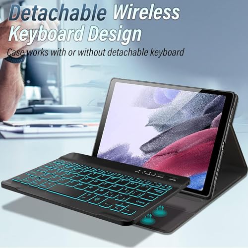 Image of MICROWARE Backlit Keyboard Case for Galaxy Tab A7 Lite 8.7 2021[SM-T220 /T225], 7 Colors Light Detachable Wireless Keyboard Protective Case Cover (Normal, A7 8.7 inch)