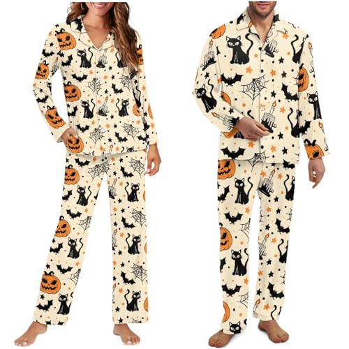 Matching Pajamas for Couples Button Down Sleepwear Plus Size Pjs Sets for Women Men