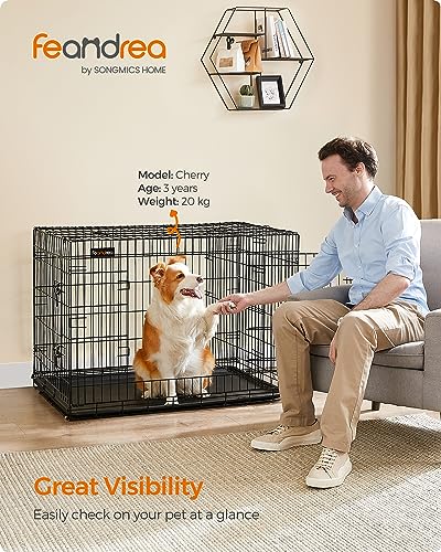Feandrea Hundekäfig, Hundebox, zusammenklappbar, transportabel, 2 Türen, 107 x 70 x 77,5 cm, schwarz PPD42BK
