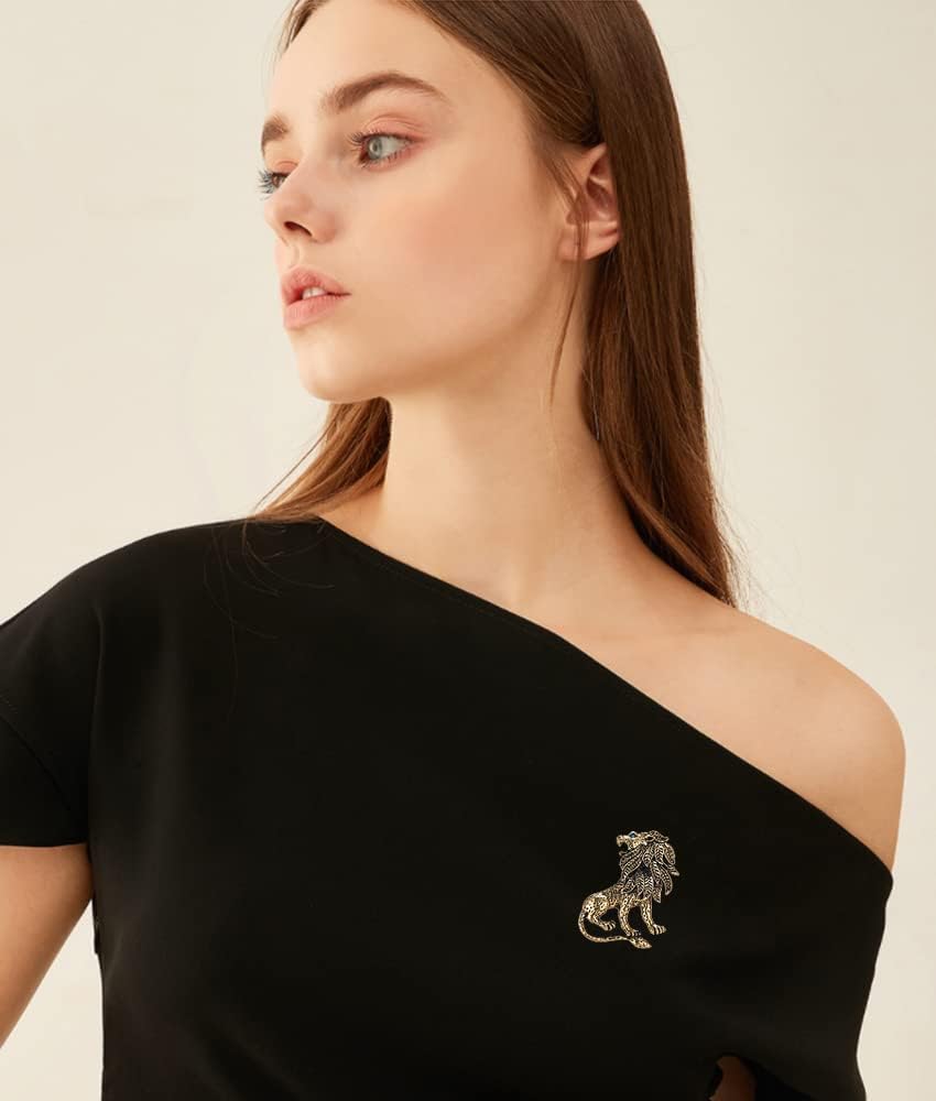 Vintage Lion Brooch Pin for Women Girls Men Antique Gold Tone Wild Animal Brooches Lapel Pins Dress Costume Accessories Boho Halloween Holiday Decor Jewelry Gift Souvenir for Friend Father Uncle - Image 3