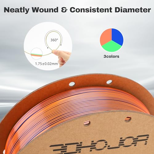 Image of Silk PLA Filament 1.75mm Blue Orange Green Triple Color PLA 3D Printer Filament 3 in 1 Coextrusion 1KG Spool(2.2lbs) 3D Printing Filament Dimensional Accuracy + /- 0.03mm