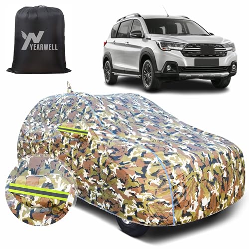 Image of Car Body Cover for Maruti XL6, 100% Waterproof with Mirror & Antenna Pockets, Military Print Design, UV & Dust Protection, Triple Stitched, Sky Piping & Reflector (Jungle Print)