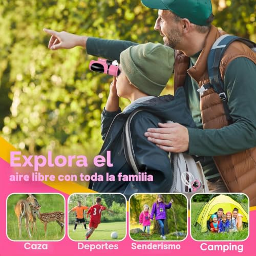 Miniatura 4 de Prismáticos Para Niños De 8x21 Pulgadas, Óptica Real De Alta Resolución, Juego Con Lupa Y Brújula De Silbato, Prismáticos Para Niños De 3 A 12 Años, Viajes, Exploración De La Naturaleza Rosa