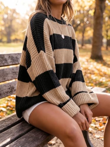 Image of Simier Fariry Womens Fall Winter Long Sleeve Oversized Striped Sweater