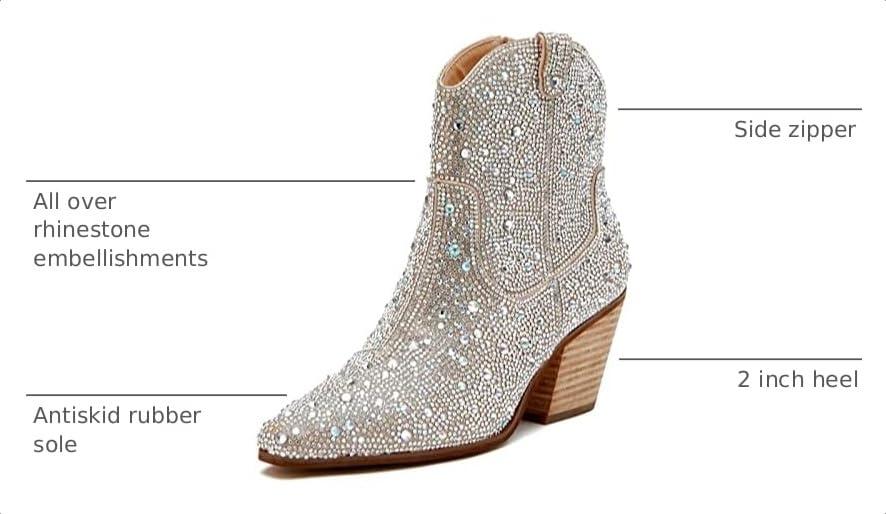 Image of olomisa Rhinestone Booties for Women, Sparkly Cowgirl Boots Pointed Toe Chunky Heel Rhinestone Cowboy Ankle Booties