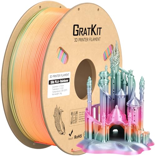Image of Gratkit Silk Rainbow PLA Filament 1.75mm, Color Change 3D Printer Filament, + /-0.03mm, Multicolor 3D Printing Filament Rainbow Candy New