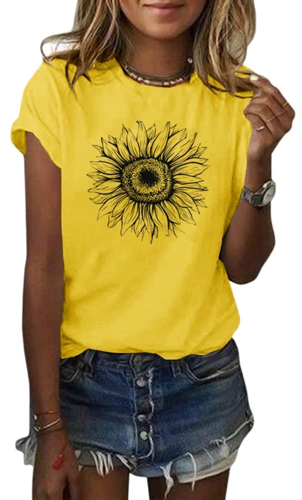 Cicy Bell Damen Sonnenblumen T Shirt Sommer Kurzarm Niedlich Grafik Lose T-Shirts Für Damen Tops