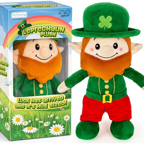 ArtCreativity St. Patrick’s Day Plush Leprechaun - 12" Soft Stuffed Doll with Classic Green Outfit & Red Beard for St Patricks Day Decorations - Cozy Huggable Décor Toy for Gifting and Display