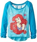Disney Girls' Mermaid Ariel High-Low Raglan Shirt with Lace Trim