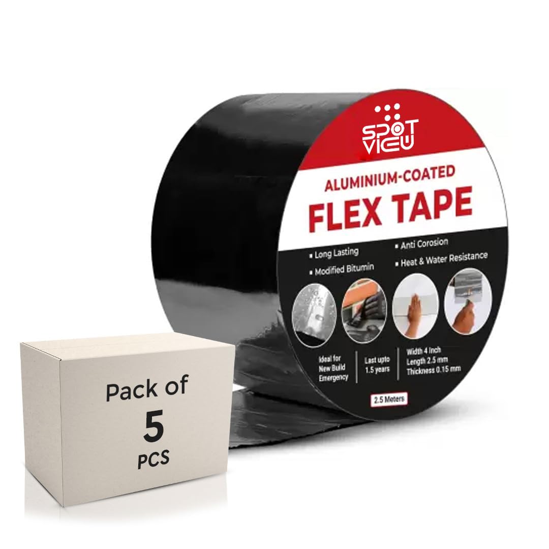 SPOTVIEW Aluminium-Coated Flex Tape - 10 CM x 2.5 M β Super Strong Waterproof Solution for Water Leakages, Premium Sealing & Repairs (Pack of 5)