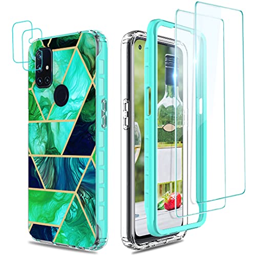 Oneplus Nord N10 5G Case, 1+ Nord N10 Case With [2 X Tempered Glass Screen Protector] [2 X Camera Lens Protector], Jeylly Marble Stylish Slim Hybrid 2 In 1 Hard Pc Soft Tpu Protective Case, Jade Green #TOP8