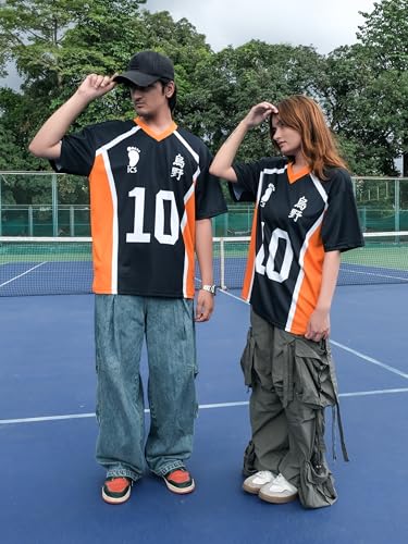 Image of ComicSense Unisex Anime Oversize Jersey T Shirts for Men and Women, Karasuno #10 Printed Anime Jersey Tee