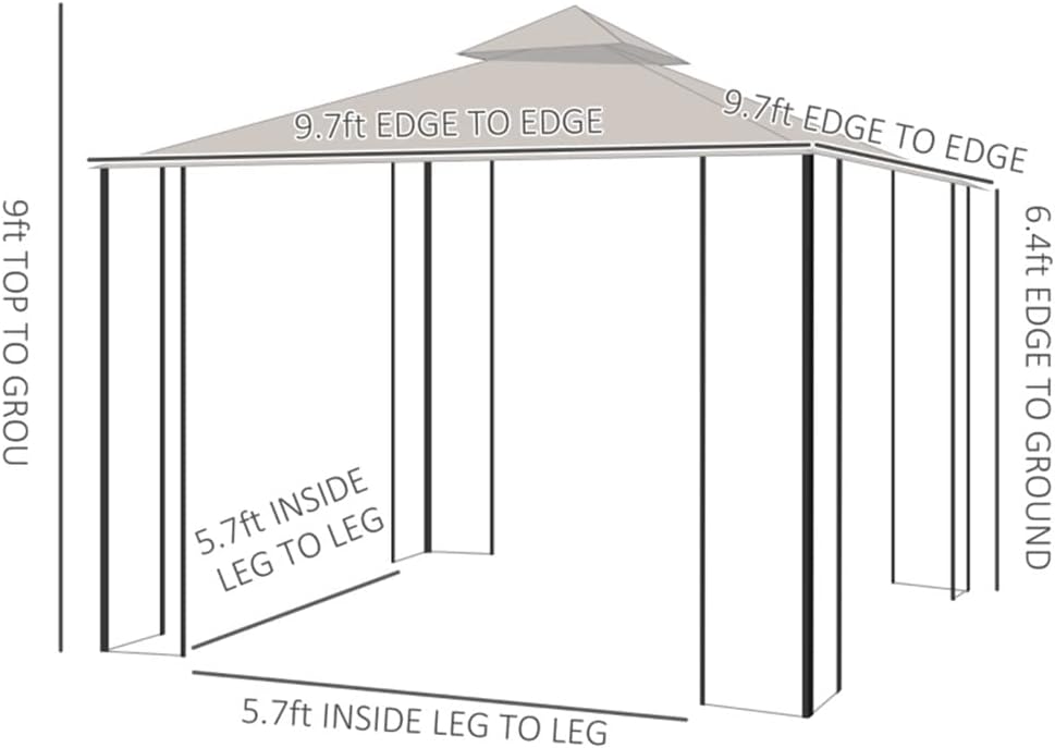10' X 10' Steel Outdoor Garden Patio Gazebo Canopy with Netting Walls for Backyard Garden