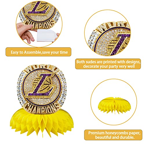 9 Pcs Lakers Themed Honeycomb Centerpieces Basketball Game Birthday Table Decorations 3D Table Topper Lebron James Paper Large Word Centerpieces For Party Supplies For Boys Kids #TOP5