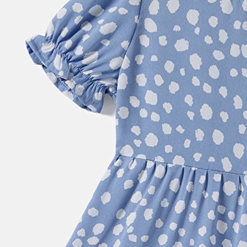 Image of IFFEI Mommy and Me Dresses Summer Casual Boho Matching Outfits Ruffle Puff Sleeve High Waist Midi Beach Maxi Dress