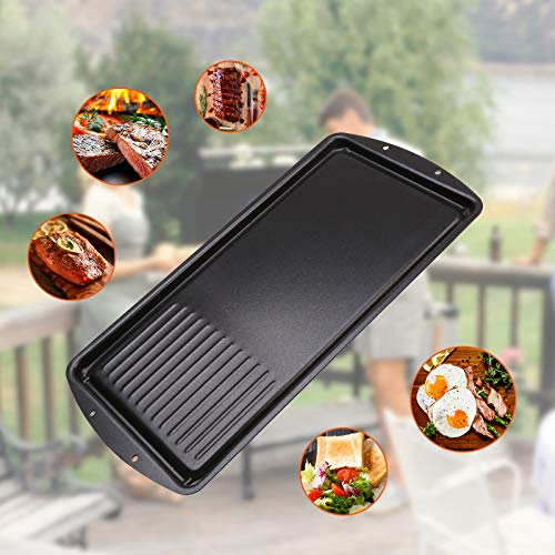 CukAid Non-Stick Griddle Grill Pan,2-in-1 Cast-iron Double Burner Griddle, Griddle Pan Cookware for Electric Grill, Induction Stovetop and Gas, 19\" x 9.5\", Dishwasher Safe, Black
