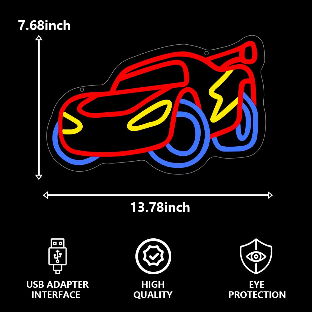 Auto Panneau Néon, Panneau LED Voiture de Course pour la Décoration Murale,Lumière Néon Cool pour la Chambre à Coucher des Adolescents, Enfants, Garçons et Hommes, Salle de Jeux