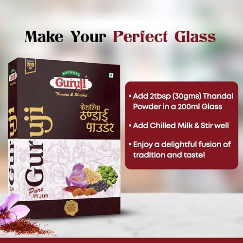 Image of Jai Guruji Kesharia Thandai Dry Fruit Powder Instant Refreshing Drink For Summer (Mix with milk Only) 200 Gram (Pack of 2)