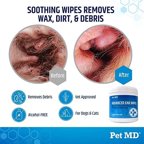 Pet MD Cat and Dog Ear Cleaner Wipes - Advanced Otic Veterinary Ear Cleaner Formula - Dog Ear Infection Treatment - 100 Count