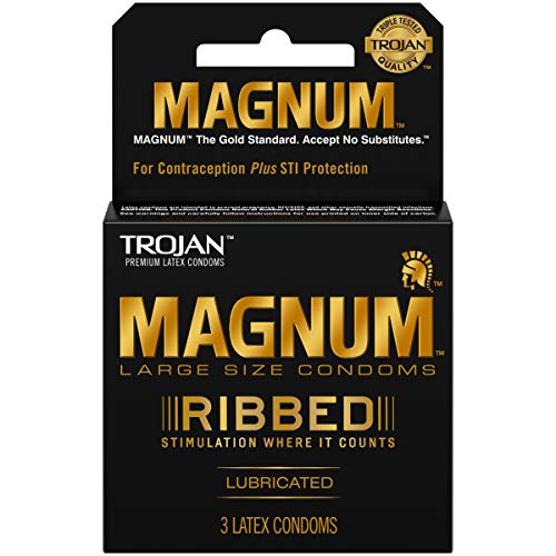 Trojan Magnum Ribbed Male Condoms, 3 Count Pack of 3
