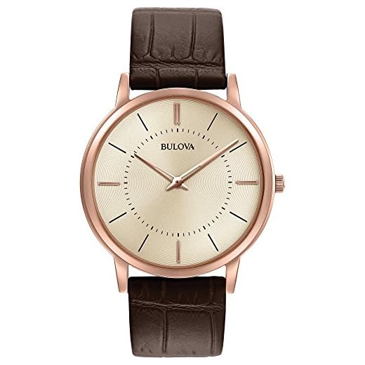 Bulova 97A126 - Reloj de Pulsera de Diseño para Hombre - Ultrafino - Correa de Cuero - Color Oro Rosa y Marrón