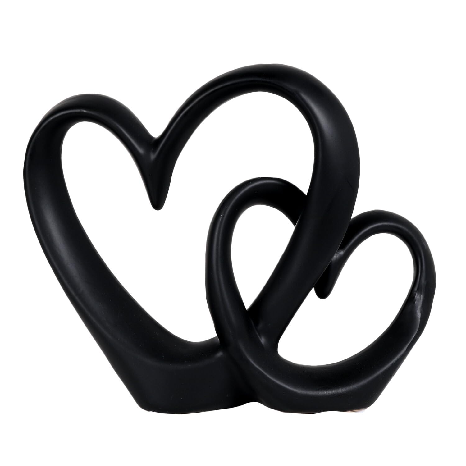 Deenz Black Double Heart Sculpture Modern Interlocking Heart Design, Matte White & Silver Finish, Elegant Decorative Piece For Home Décor 27 X 22.5Cm (Black)