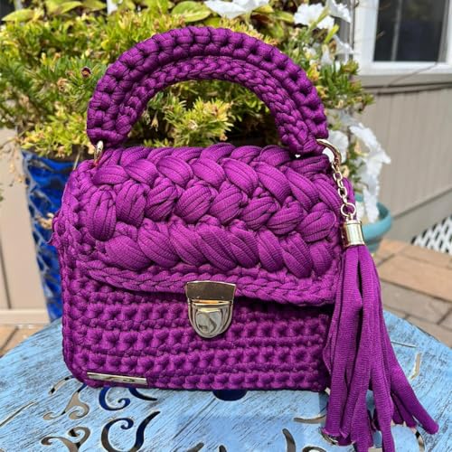 NOTIONSLAND 400g T-Shirt Yarn Knitting Yarn Fabric Crochet Yarn for Bag Basket, Blanket Home Decor - Reddish Purple Soild Color Yarns - Image 4