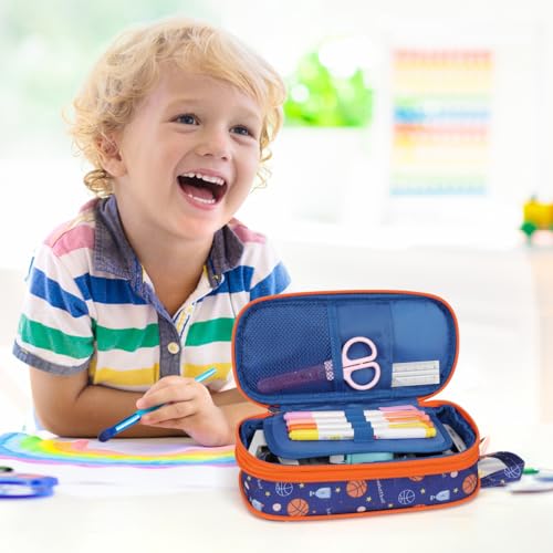 Image of Bagseri Pencil Case for Boys - Large Kids Pencil Pouch for School | Kids Pencil Case Wide Opening, Boys Pen Bag with Multi-Slot, Cute Water Resistent Organizer for Stationery, Navy Vehicles