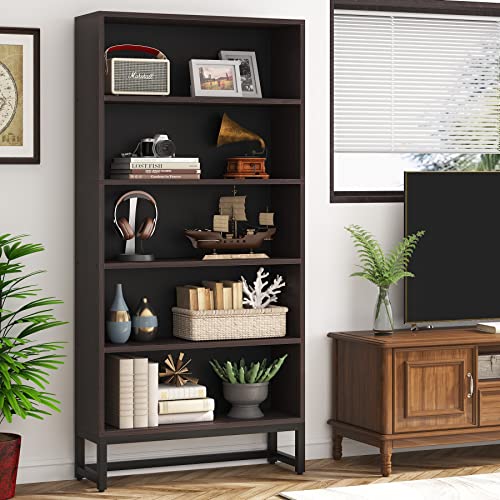 Image of Tribesigns Tall Bookcase and Bookshelf, 70.8 inch Large Bookcases Organizer with 5-Tier Storage Shelves, Heavy Duty Free-Standing Library Bookshelf Shelving Unit for Living Room, Bedroom (Dark Walnut)