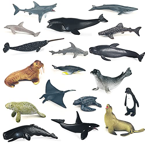 18Pcs Mini Sea Creature Ocean Animal Figures Toy - Plastic Small Tiny Marine Animal Figurines With Sharks Whales Arctic Animal - Easter Egg Cake Topper Birthday Gift For Kids Toddlers #TOP22