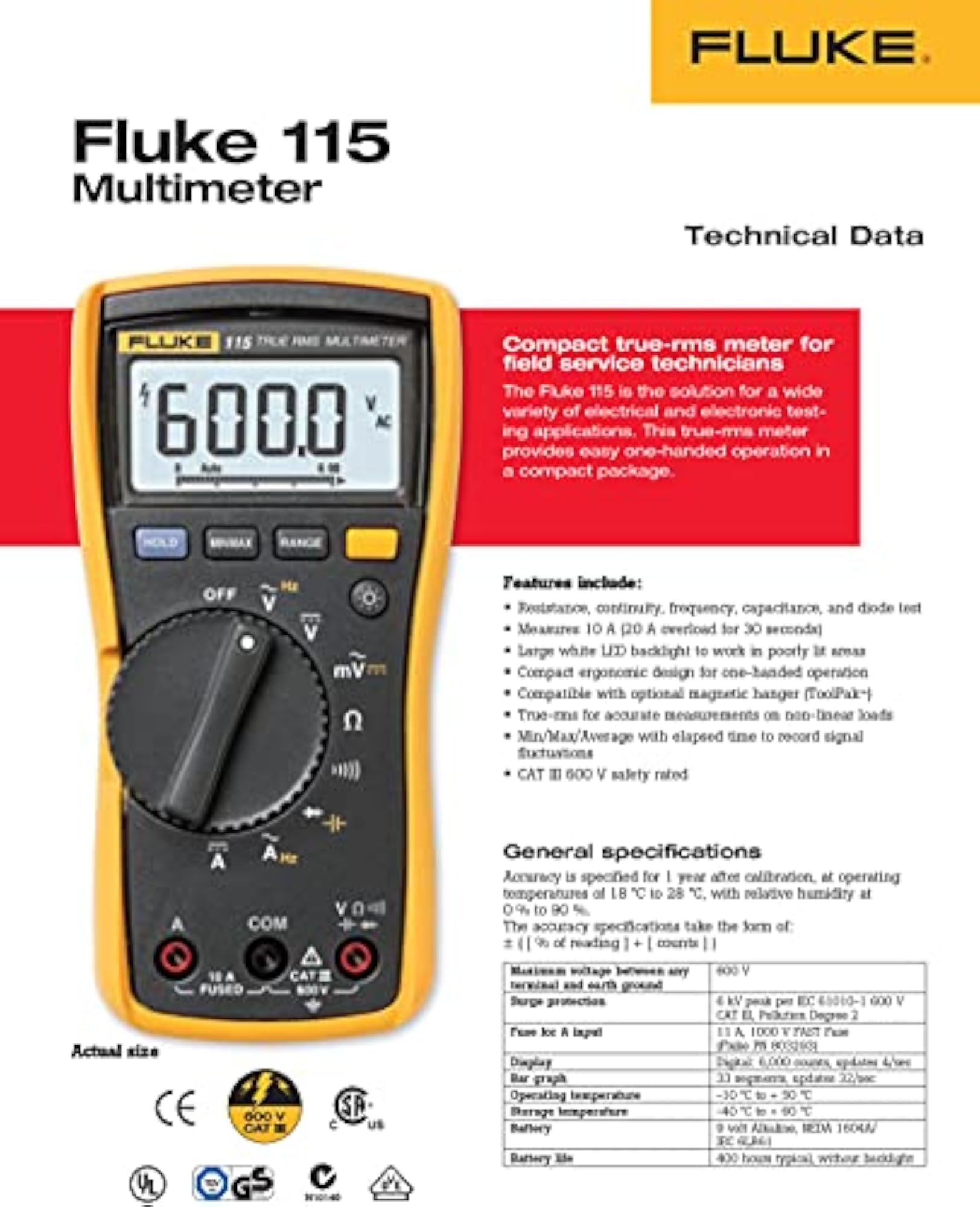 115 RMS Digital Multimeter for Electrical Testing