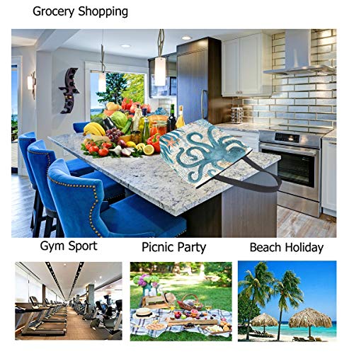 ZzWwR Vintage Nautical Octopus Starfish Old Map Print Extra Large Canvas Shoulder Tote Top Storage Handle Bag for Gym Beach Weekender Travel Reusable Grocery Shopping - Image 5